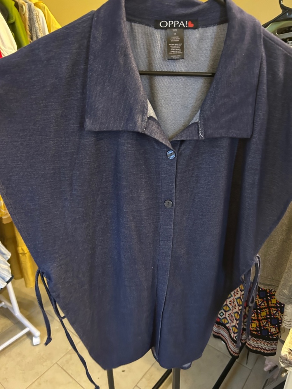 Navy Button-Front Tunic Top